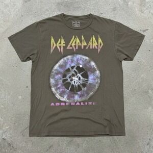 LARGE Def Leppard T-shirt Large Grayish Olive Green Grunge Metal Band T